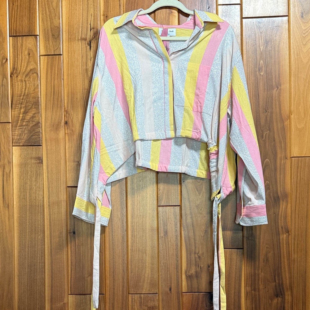 Striped Button Down Shirt - Pink, Yellow, Cream